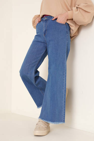 Kısa Püsküllü Kot Pantolon Kot Mavisi - Pantolon