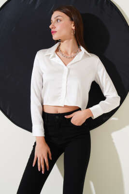 Kısa Saten Gömlek Beyaz - TİLLE