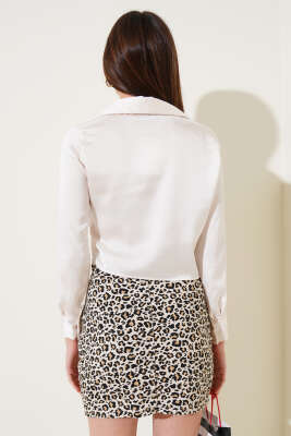 Kısa Saten Gömlek Ekru - Kadın Giyim Modelleri