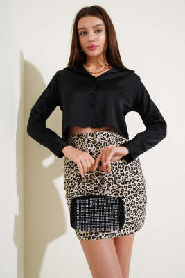 Kısa Saten Gömlek Siyah - Kadın Giyim Modelleri