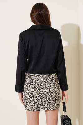 Kısa Saten Gömlek Siyah - Kadın Giyim Modelleri