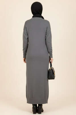 Kıvrım Örgülü Triko Elbise Füme - Elbise