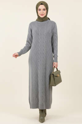 Kıvrım Örgülü Triko Elbise Gri - Elbise