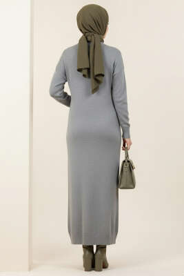 Kıvrım Örgülü Triko Elbise Gri - Elbise