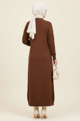Kıvrım Örgülü Triko Elbise Kahve - Elbise