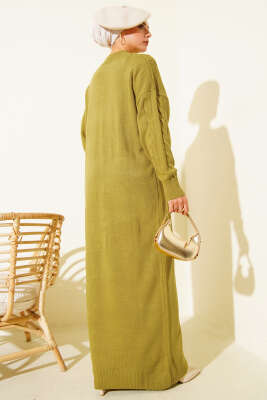 Kıvrım Örgülü Triko Elbise Yağ Yeşili - Elbise