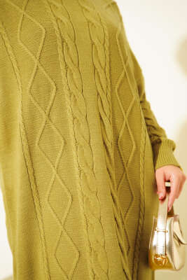 Kıvrım Örgülü Triko Elbise Yağ Yeşili - Elbise