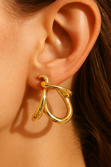 Kıvrımlı Küpe Gold - Küpe