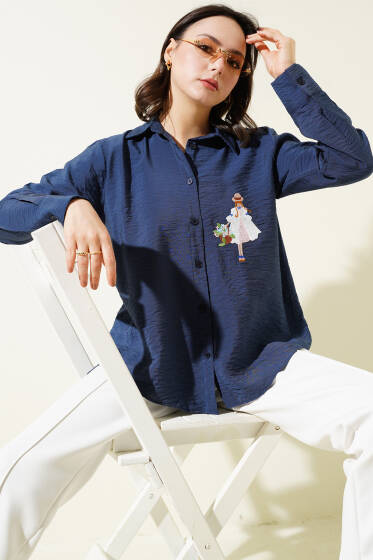 Kız Nakışlı Gömlek Lacivert - Gömlek