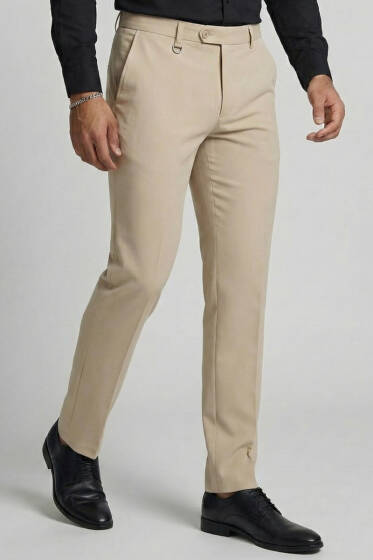 Klasik Kumaş Erkek Pantolon Bej - Erkek Pantolon