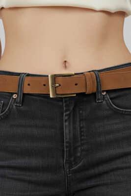 Klasik Tokalı Kemer Taba Süet - Süet Kemer