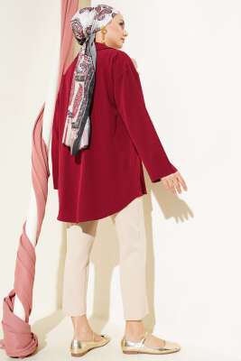 Klasik Yaka Bağlamalı Kimono Bordo - Dış Giyim&Mont