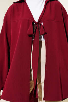 Klasik Yaka Bağlamalı Kimono Bordo - Dış Giyim&Mont