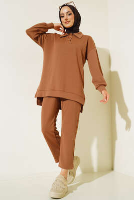 Klasik Yaka İnce Fitilli İkili Takım Camel - İKİLİ TAKIM