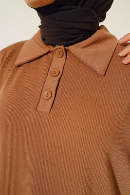 Klasik Yaka İnce Fitilli İkili Takım Camel - İKİLİ TAKIM