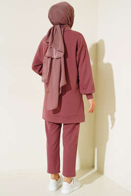 Klasik Yaka İnce Fitilli İkili Takım Gül Kurusu - İKİLİ TAKIM