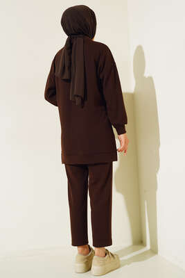 Klasik Yaka İnce Fitilli İkili Takım Kahve - İKİLİ TAKIM