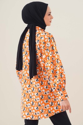 Klasik Yakalı Desenli Oranj Tunik - Tunik