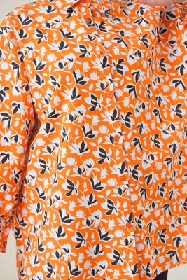 Klasik Yakalı Desenli Oranj Tunik - Tunik