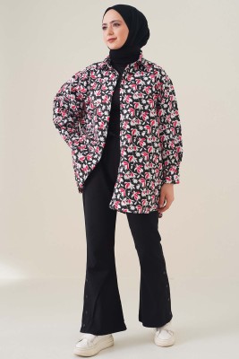 Klasik Yakalı Desenli Siyah Tunik - Tunik