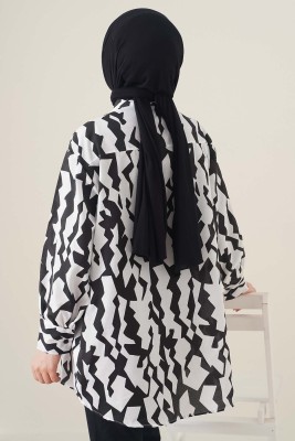 Klasik Yakalı Desenli Sofia Siyah Tunik - Tunik