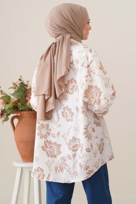 Klasik Yakalı Desenli Vizon Tunik - Tunik