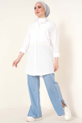 Klasik Yakalı Oval Kesim Beyaz Gömlek - Yılın Fırsatı