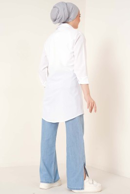 Klasik Yakalı Oval Kesim Beyaz Gömlek - Yılın Fırsatı