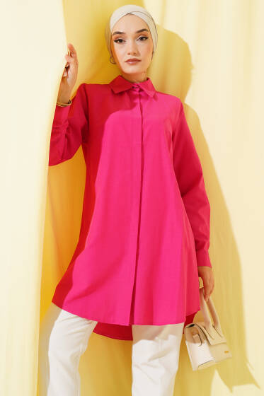 Klasik Yakalı Oval Kesim Fuşya Gömlek - Gömlek