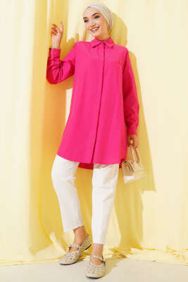Klasik Yakalı Oval Kesim Fuşya Gömlek - Yılın Fırsatı