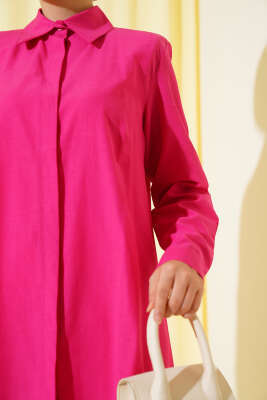 Klasik Yakalı Oval Kesim Fuşya Gömlek - Yılın Fırsatı