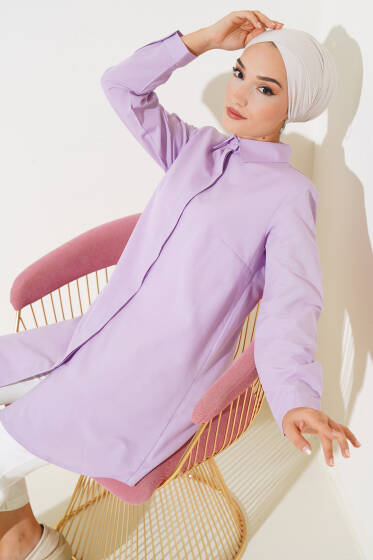 Klasik Yakalı Oval Kesim Lila Gömlek - Gömlek