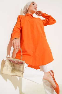Klasik Yakalı Oval Kesim Oranj Gömlek