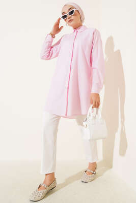 Klasik Yakalı Oval Kesim Pembe Gömlek - Yılın Fırsatı