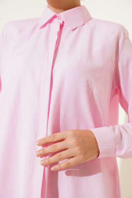 Klasik Yakalı Oval Kesim Pembe Gömlek - Yılın Fırsatı