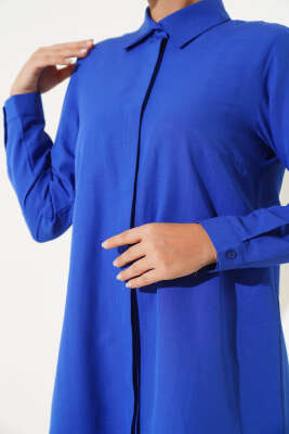 Klasik Yakalı Oval Kesim Saks Gömlek - Yılın Fırsatı