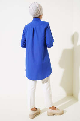 Klasik Yakalı Oval Kesim Saks Gömlek - Yılın Fırsatı