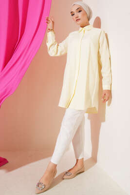 Klasik Yakalı Oval Kesim Sarı Gömlek - Yılın Fırsatı