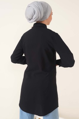 Klasik Yakalı Oval Kesim Siyah Gömlek - Gömlek