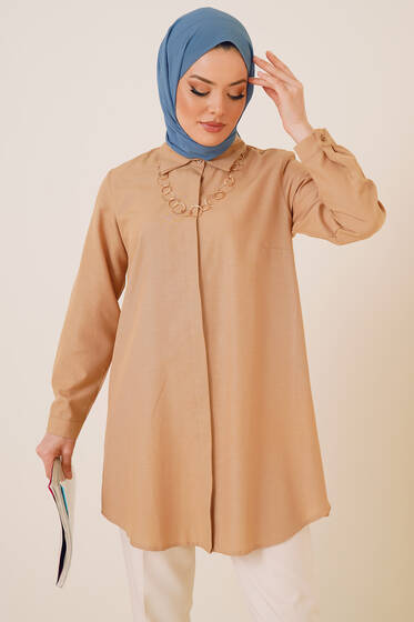 Klasik Yakalı Oval Kesim Toprak Gömlek - Gömlek