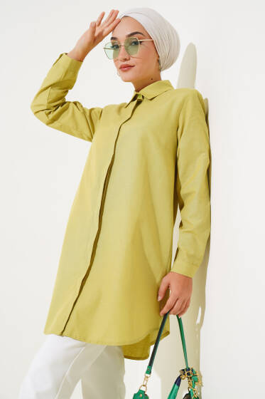 Klasik Yakalı Oval Kesim Yağ Yeşili Gömlek - Gömlek