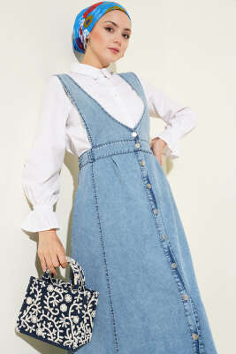 Kloş Bel Lastikli Jile Açık Kot - Tesettür Elbise