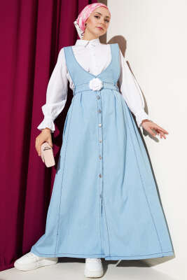 Kloş Bel Lastikli Jile Buz Mavisi - Tesettür Elbise
