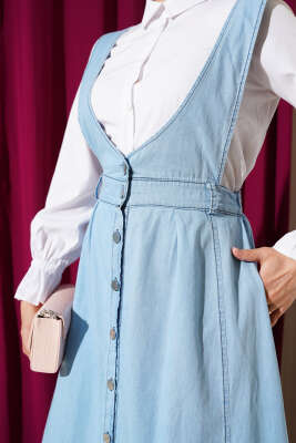 Kloş Bel Lastikli Jile Buz Mavisi - Tesettür Elbise