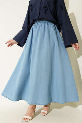 Kloş Bel Lastikli Kot Etek Açık Mavi - BIGDART