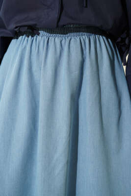 Kloş Bel Lastikli Kot Etek Açık Mavi - Etek