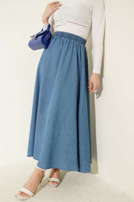 Kloş Bel Lastikli Kot Etek Mavi - BIGDART