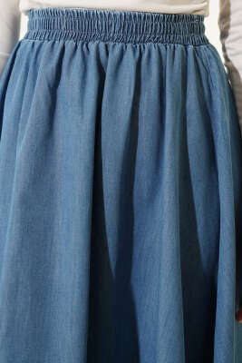 Kloş Bel Lastikli Kot Etek Mavi - Etek