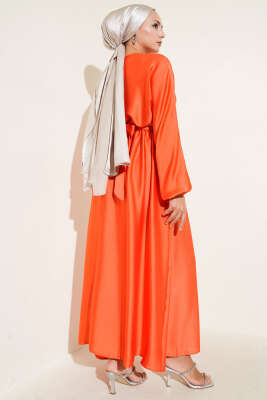 Kloş Beli Lastikli Elbise Abiye Oranj - 300-500 TL Ürünler