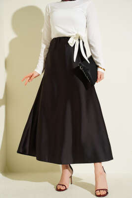 Kloş Beli Lastikli Saten Etek Acı Kahve - BERAT TEKSTİL